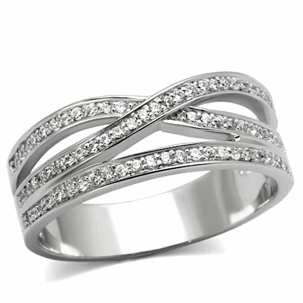 Sterling Silver CZ Triple Row Crossover Wide Ring view 5
