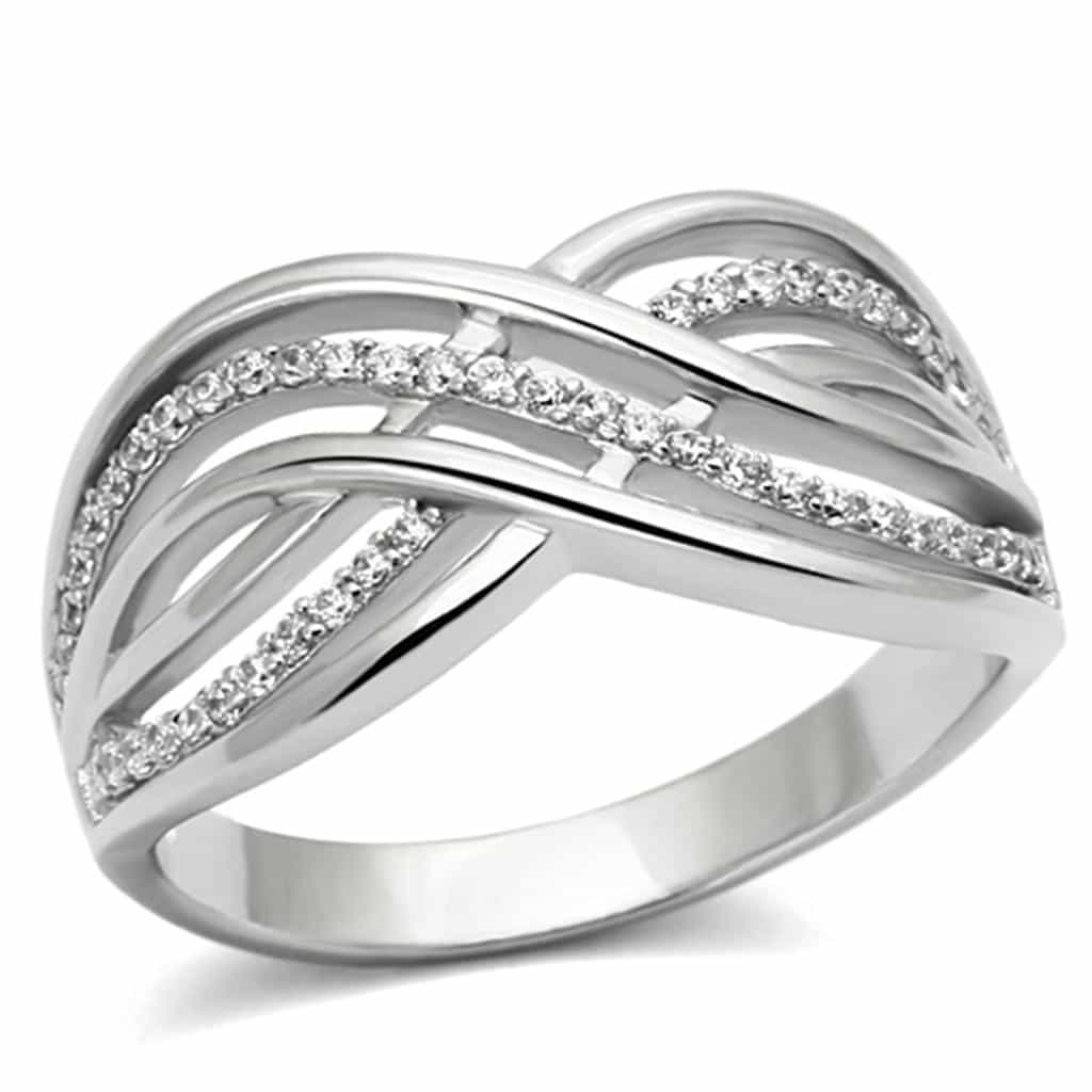 Sterling Silver CZ Pave Woven Infinity Wide Ring view 10