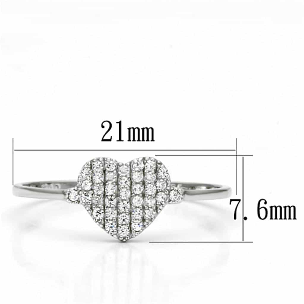 Sterling Silver CZ Pave Heart Flat Thin Ring view 7