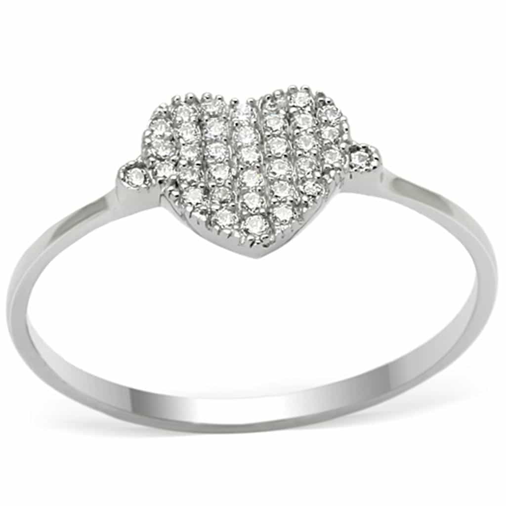 Sterling Silver CZ Pave Heart Flat Thin Ring view 10