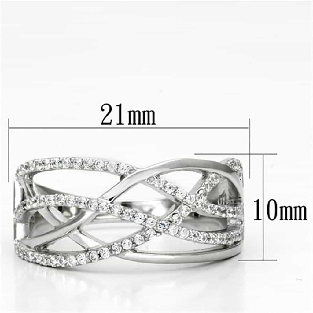 Sterling Silver CZ Pave Woven Crossover Wide Open Ring view 7