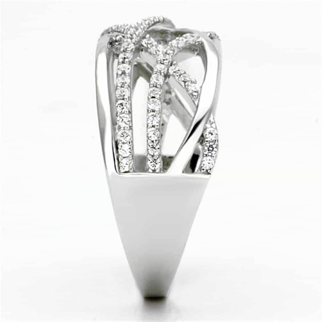 Sterling Silver CZ Pave Woven Crossover Wide Open Ring view 4