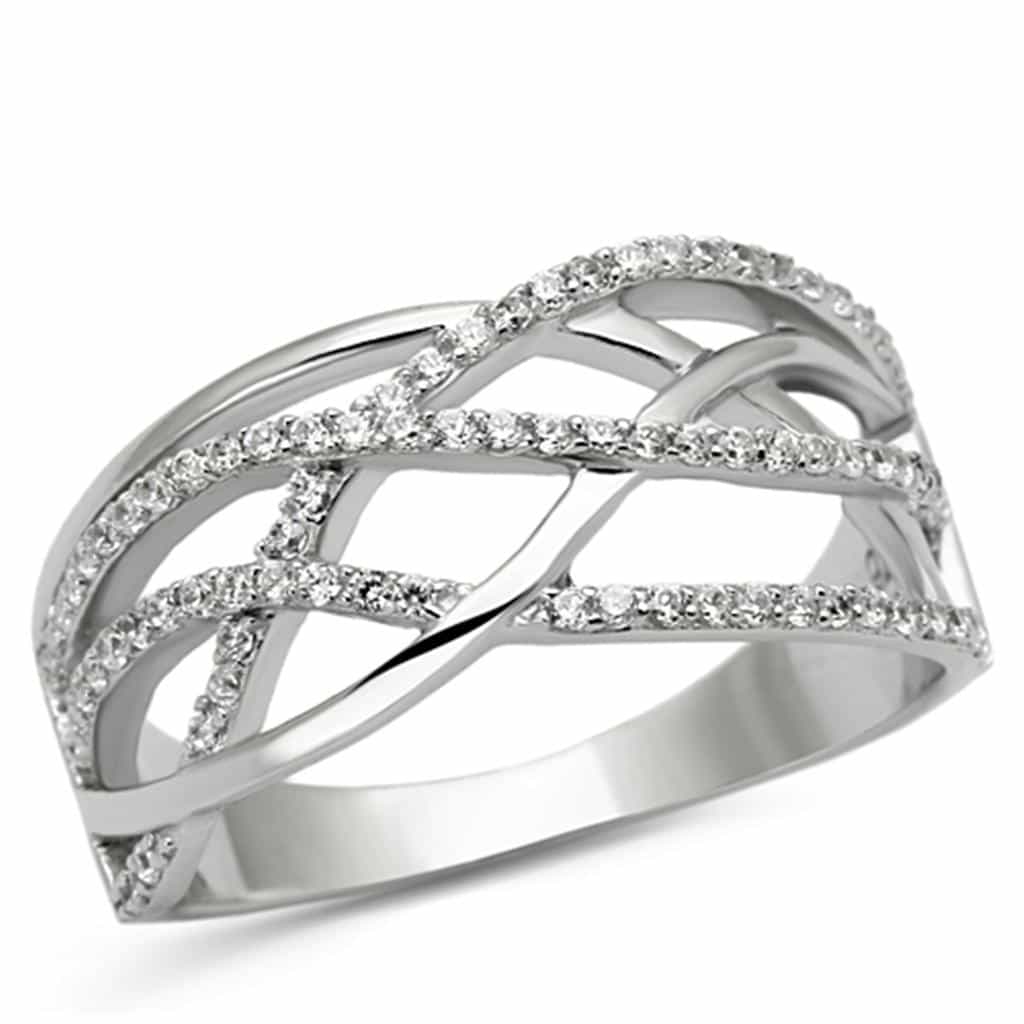 Sterling Silver CZ Pave Woven Crossover Wide Open Ring view 10