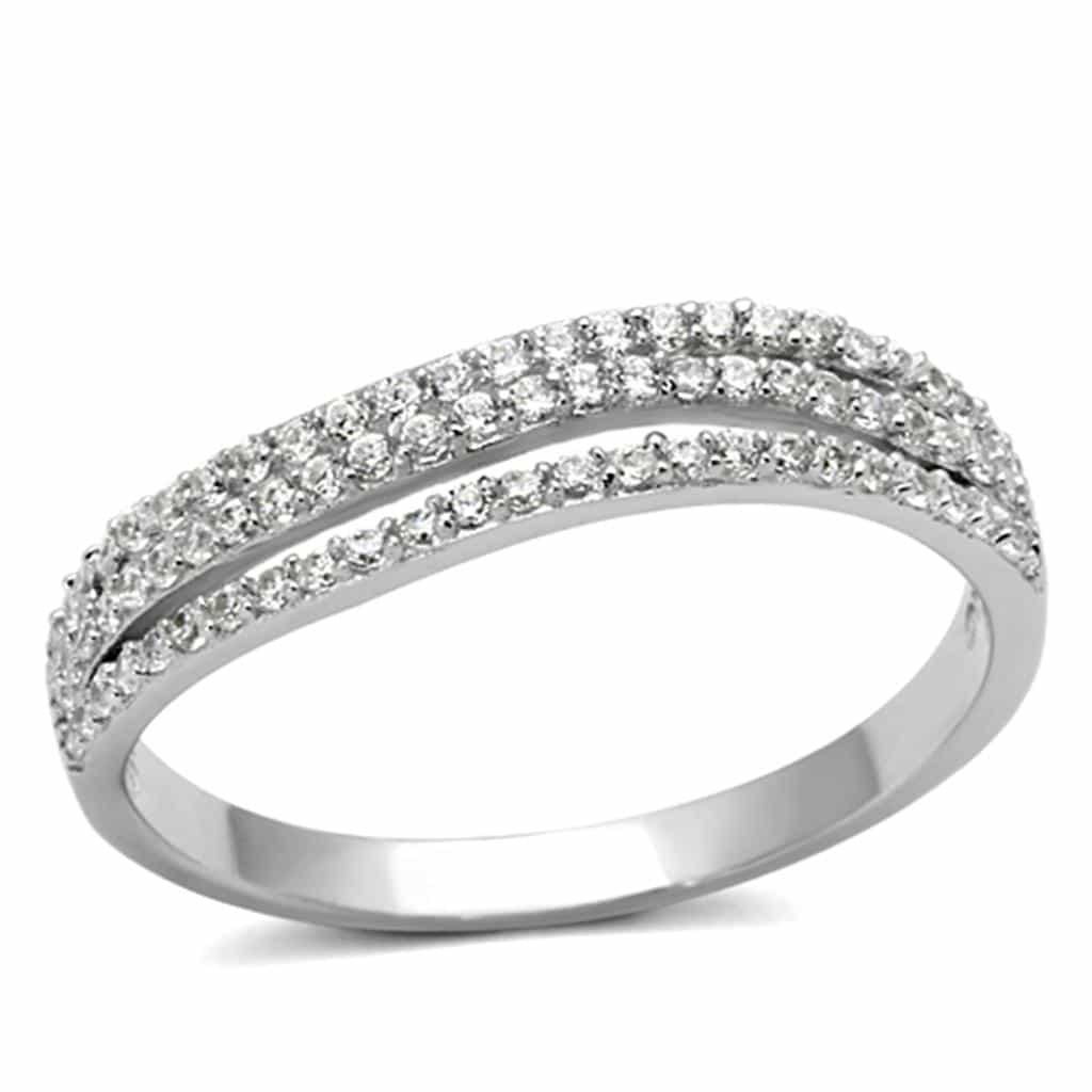 Sterling Silver CZ Double Row Half Eternity Band Ring view 10
