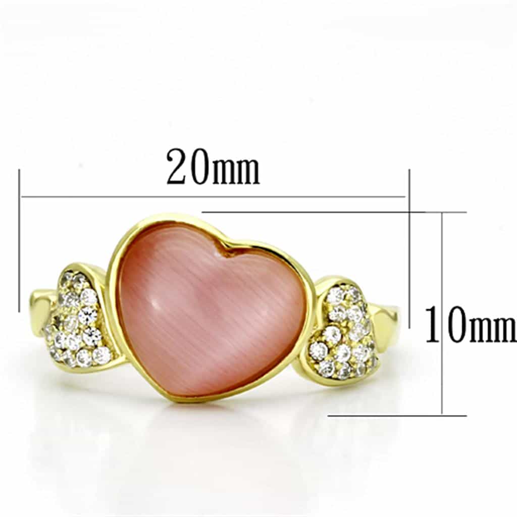 Sterling Silver Gold Two Tone Pink Cats Eye Heart CZ Ring view 2