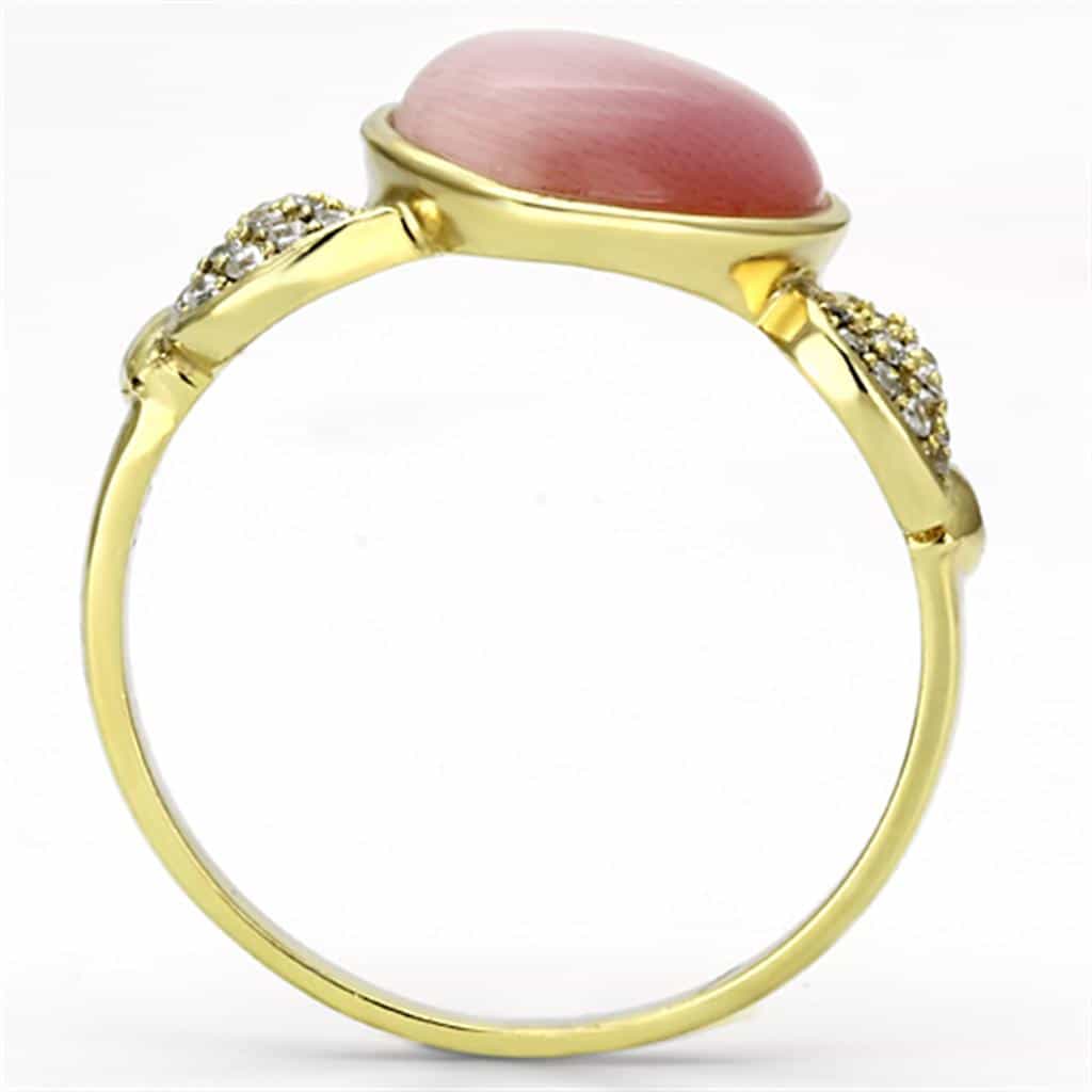 Sterling Silver Gold Two Tone Pink Cats Eye Heart CZ Ring view 3