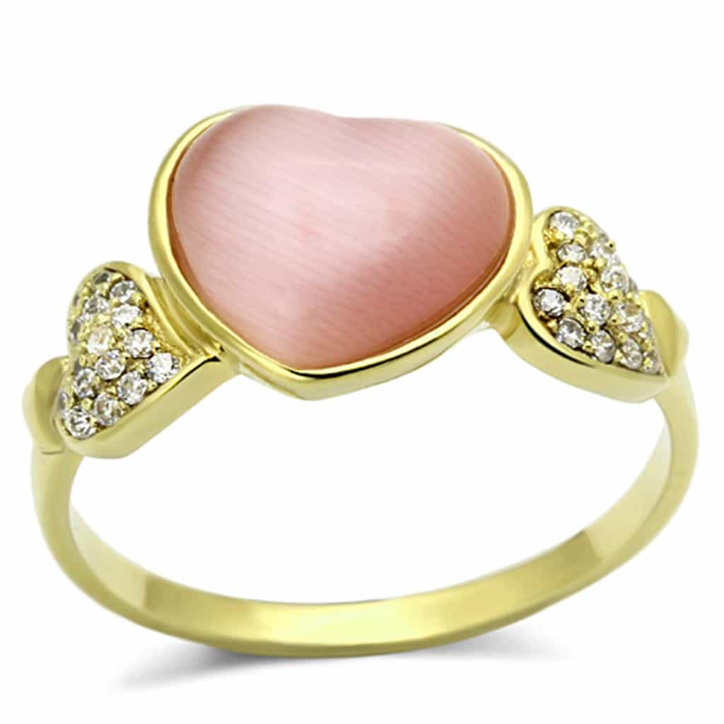 Sterling Silver Gold Two Tone Pink Cats Eye Heart CZ Ring view 5