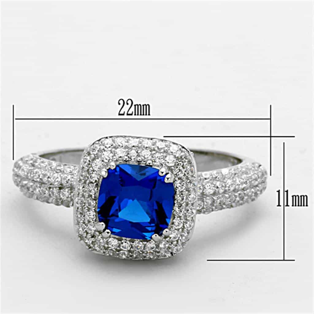 Sterling Silver Blue Sapphire Cushion Halo Pave Ring view 7
