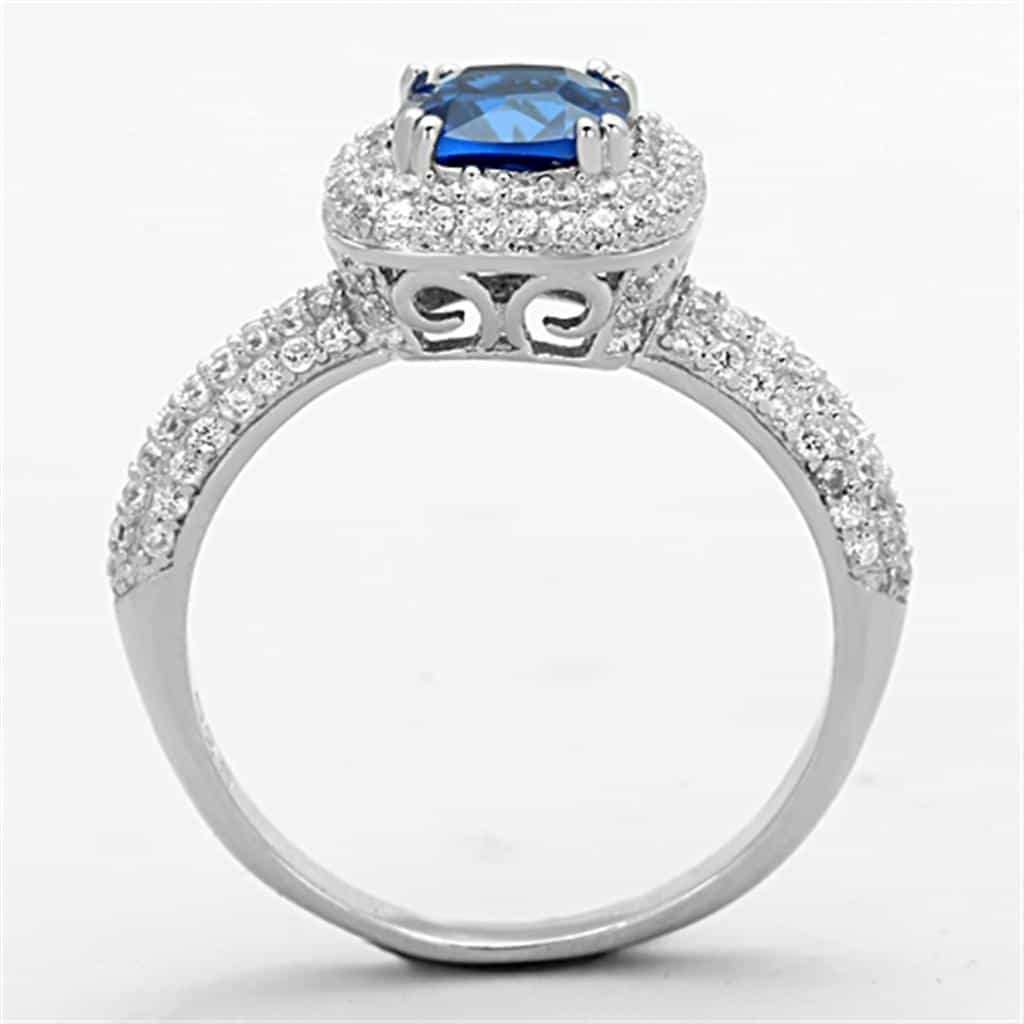 Sterling Silver Blue Sapphire Cushion Halo Pave Ring view 8