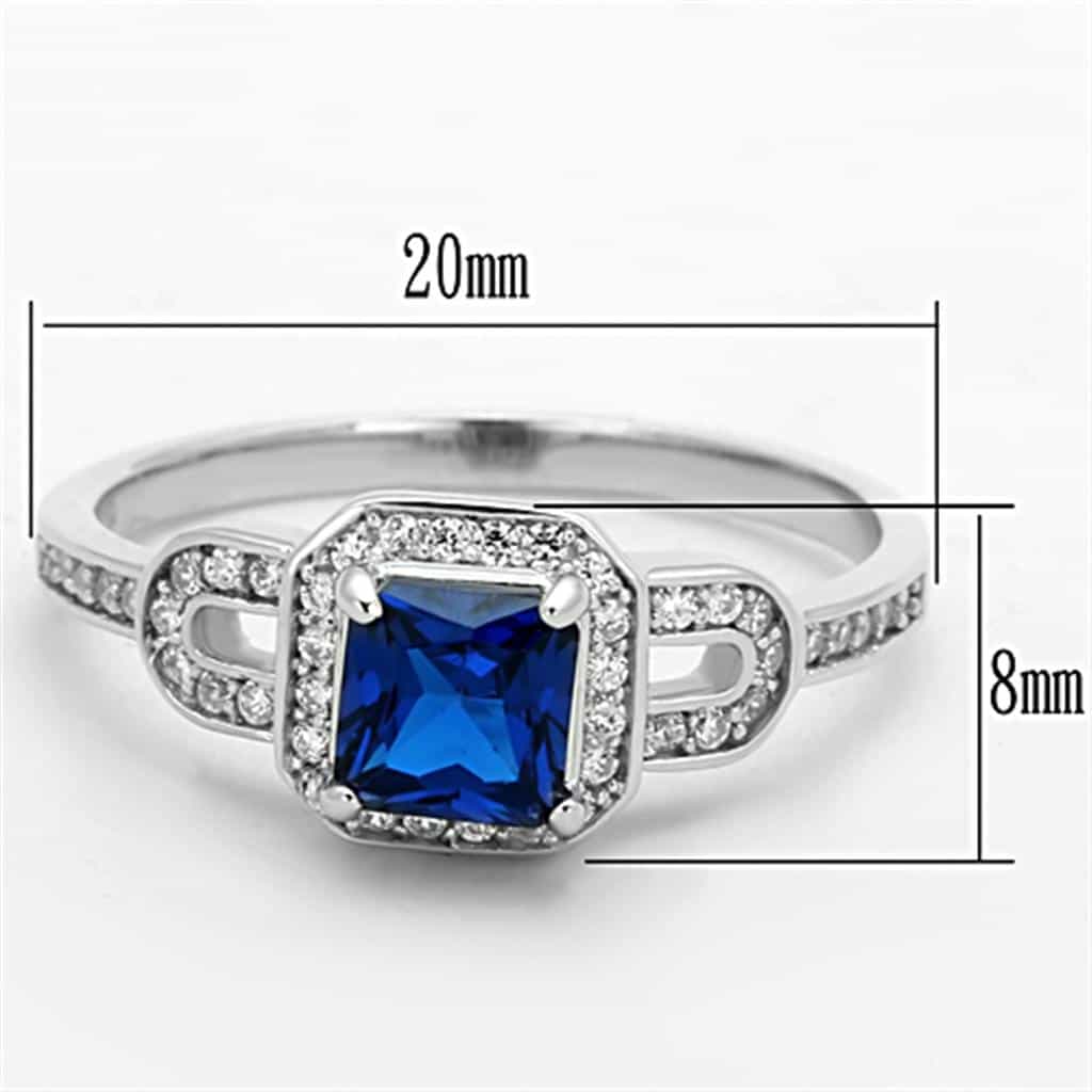 Sterling Silver Blue Sapphire Princess Halo Pave Ring view 7