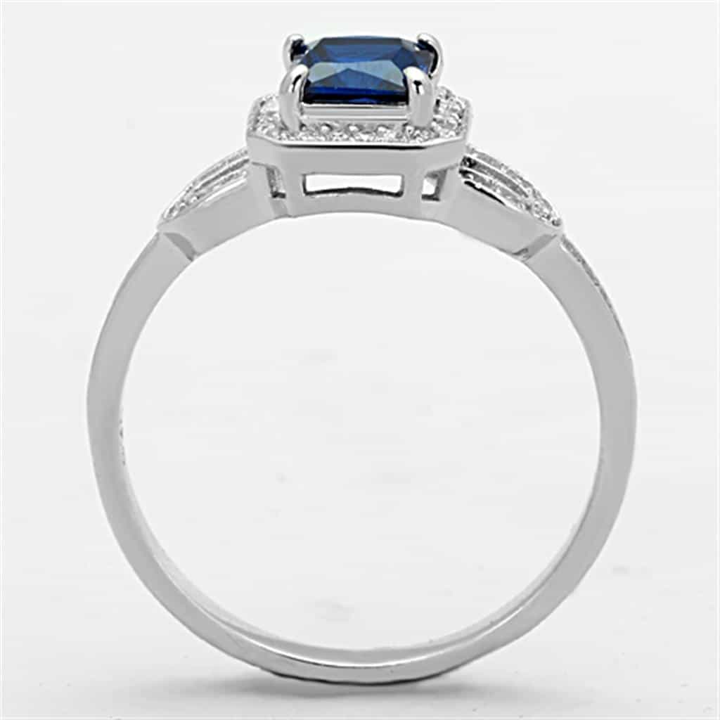 Sterling Silver Blue Sapphire Princess Halo Pave Ring view 8