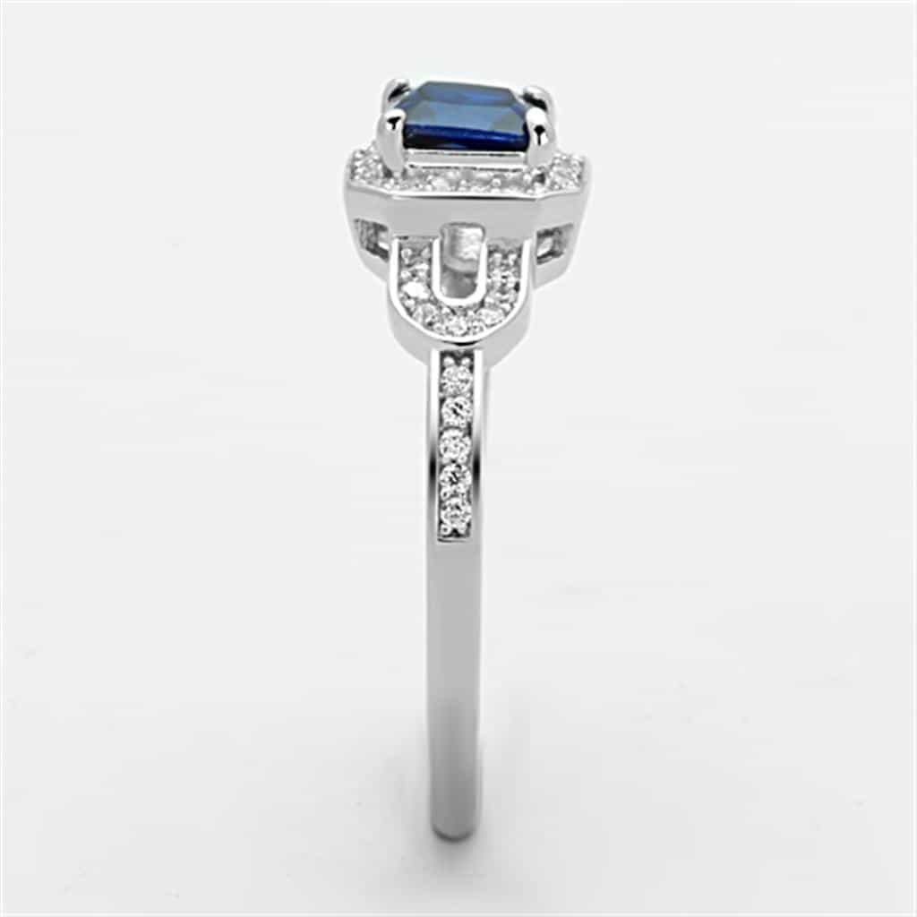 Sterling Silver Blue Sapphire Princess Halo Pave Ring view 9