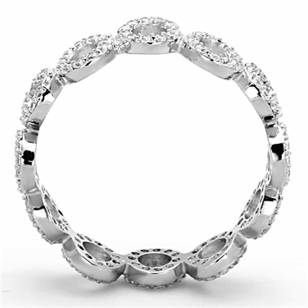 Sterling Silver CZ Pave Circle Link Eternity Wide Ring view 3
