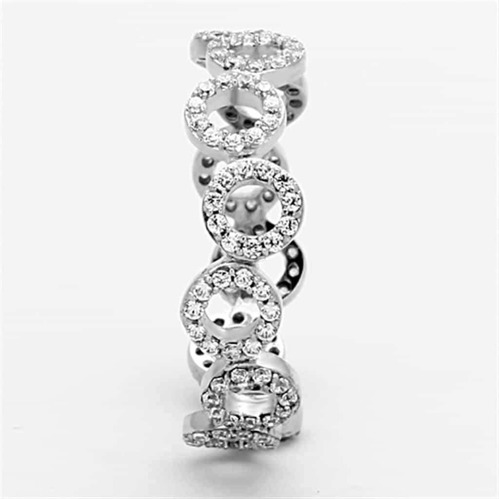 Sterling Silver CZ Pave Circle Link Eternity Wide Ring view 9