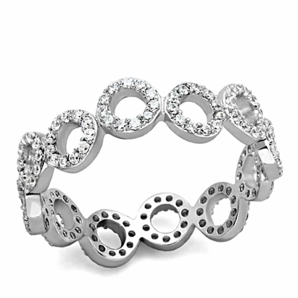 Sterling Silver CZ Pave Circle Link Eternity Wide Ring view 10