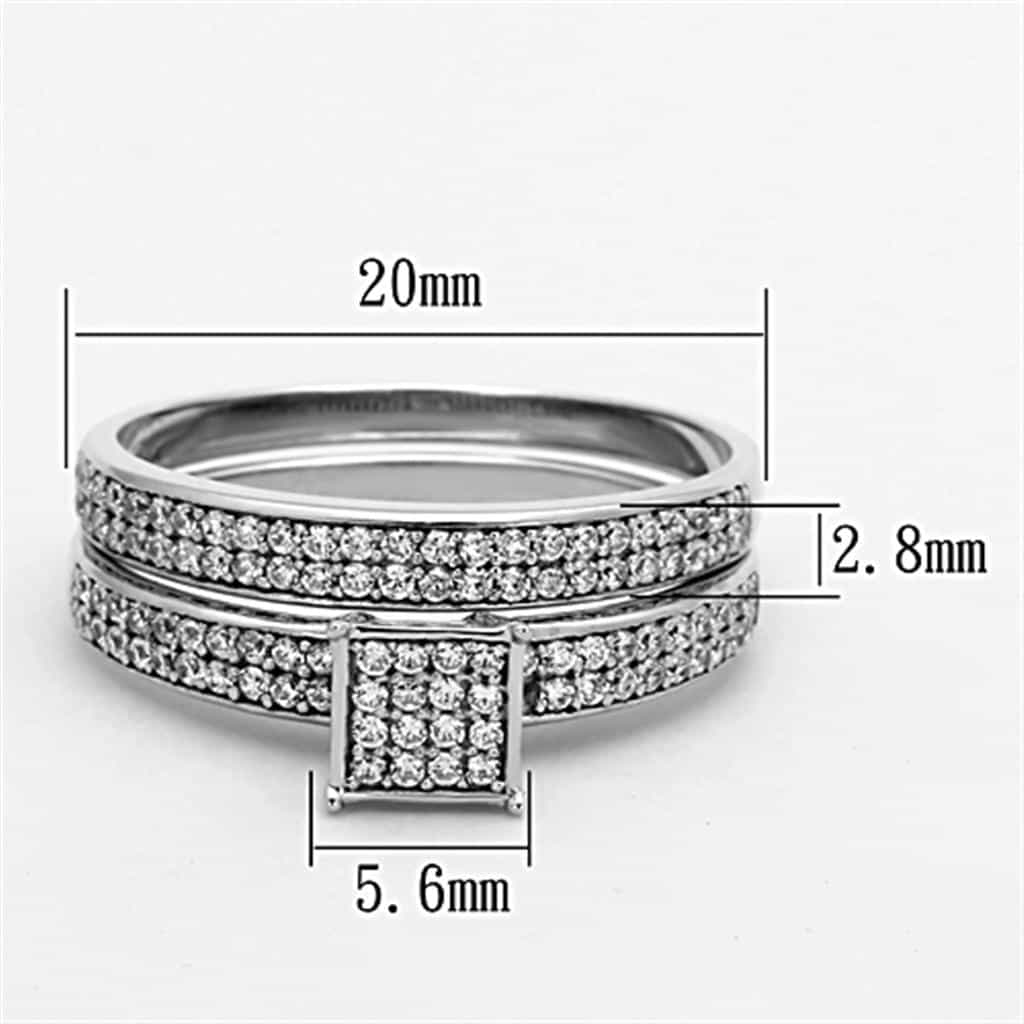 Sterling Silver CZ Multi Row Pave Wide Bridal Set Ring view 2