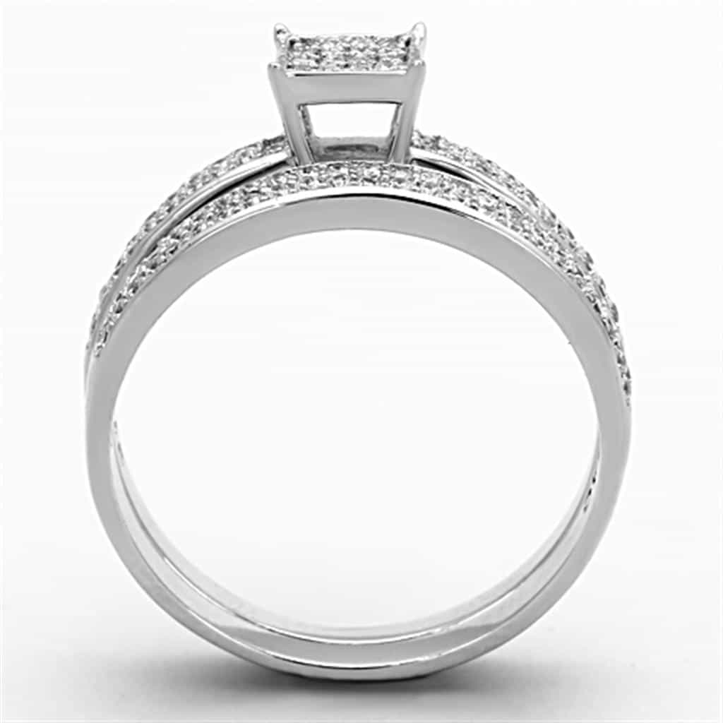 Sterling Silver CZ Multi Row Pave Wide Bridal Set Ring view 8