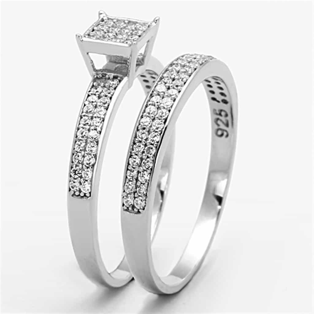 Sterling Silver CZ Multi Row Pave Wide Bridal Set Ring view 4