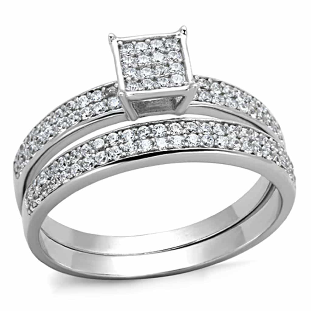 Sterling Silver CZ Multi Row Pave Wide Bridal Set Ring view 10