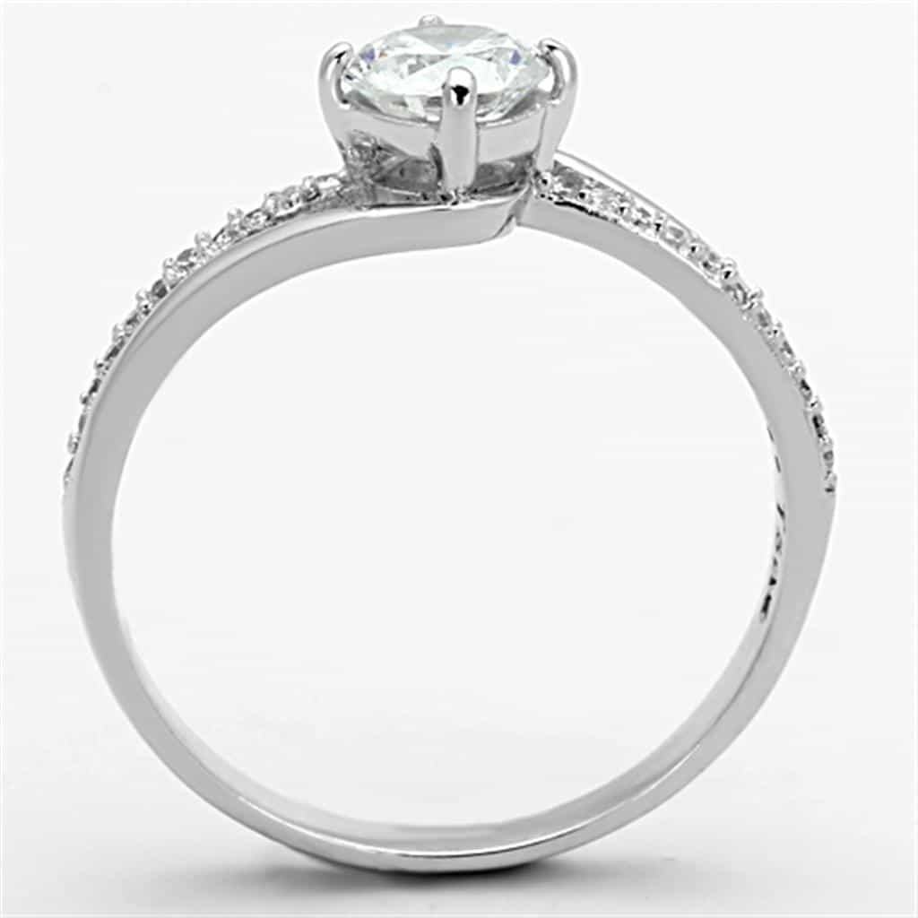 Sterling Silver CZ Round Solitaire Pave Thin Ring view 3