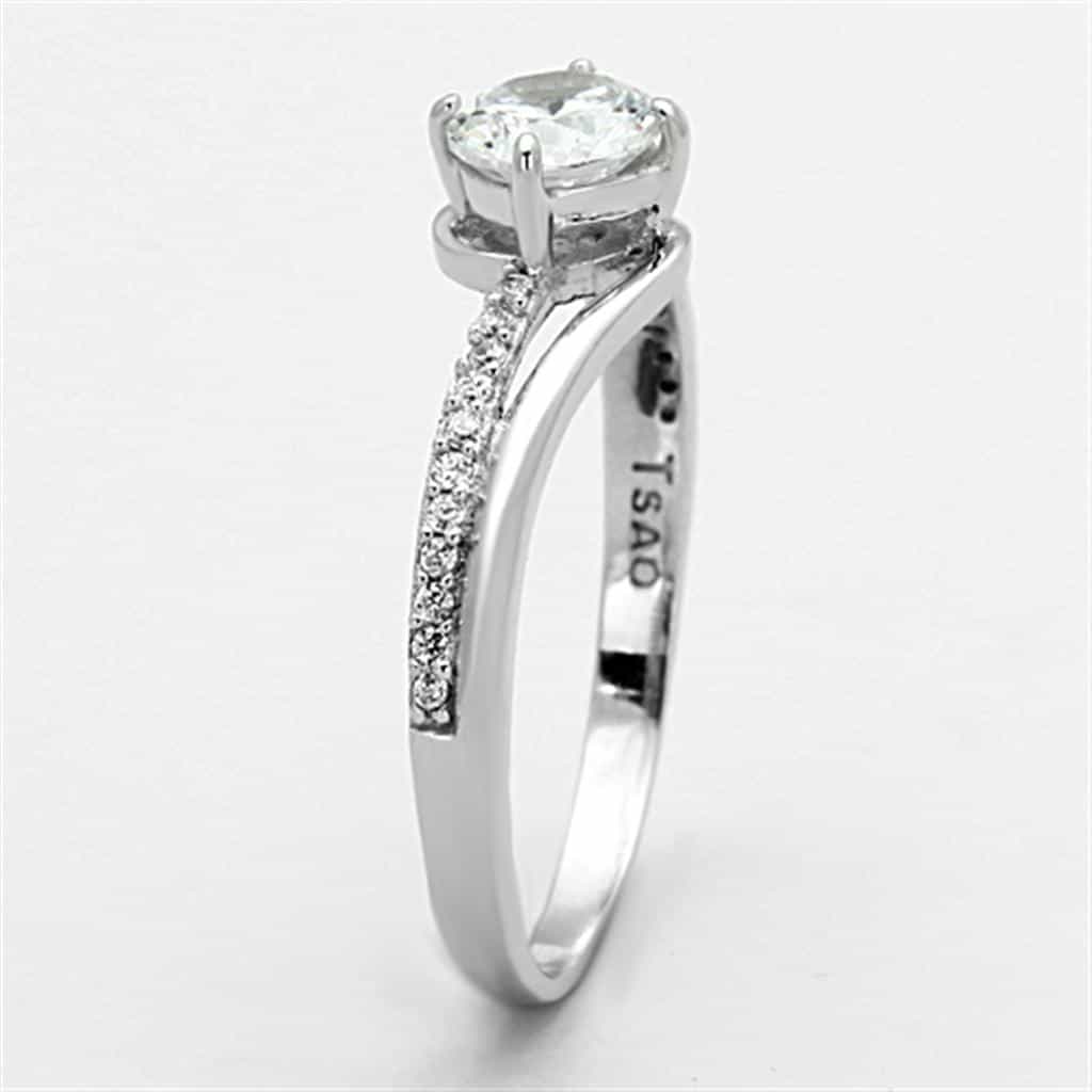 Sterling Silver CZ Round Solitaire Pave Thin Ring view 4