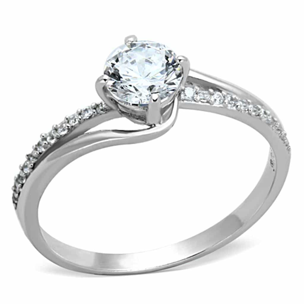 Sterling Silver CZ Round Solitaire Pave Thin Ring view 5