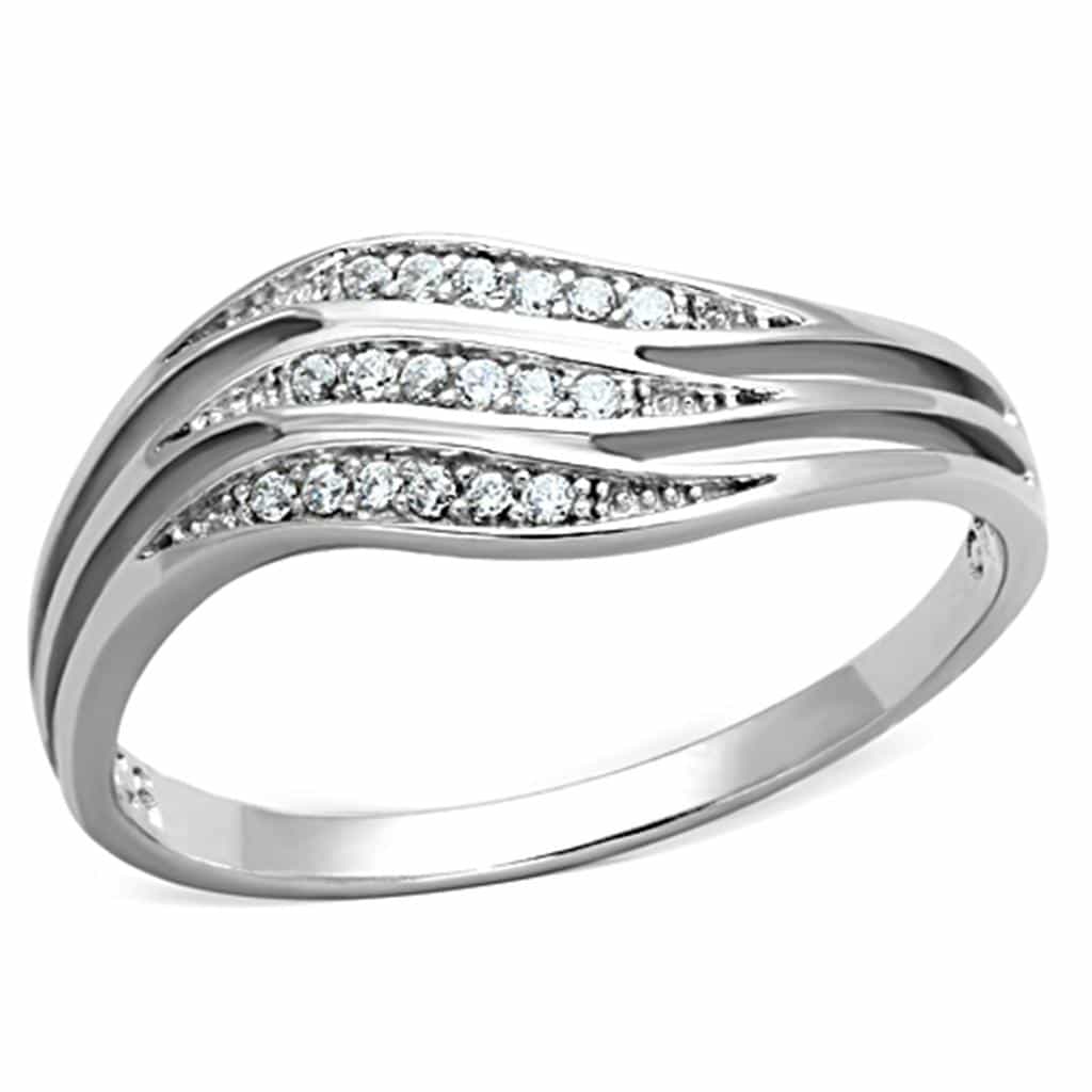 Sterling Silver CZ Pave Wave Curved Multi Band Ring view 10
