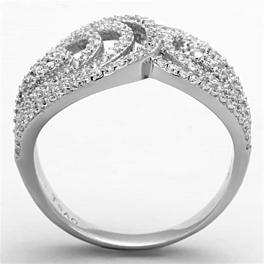 Sterling Silver CZ Pave Spiral Teardrop Dome Ring view 3