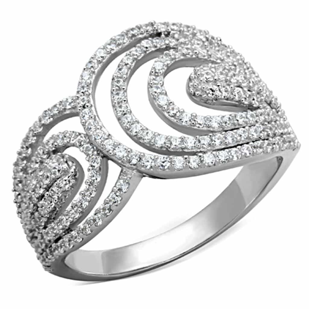Sterling Silver CZ Pave Spiral Teardrop Dome Ring view 10