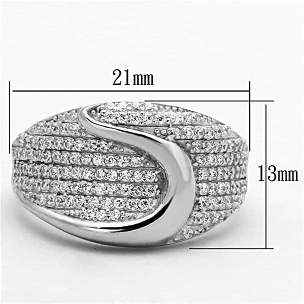 Sterling Silver CZ Pave Wave Dome Wide Ring view 2