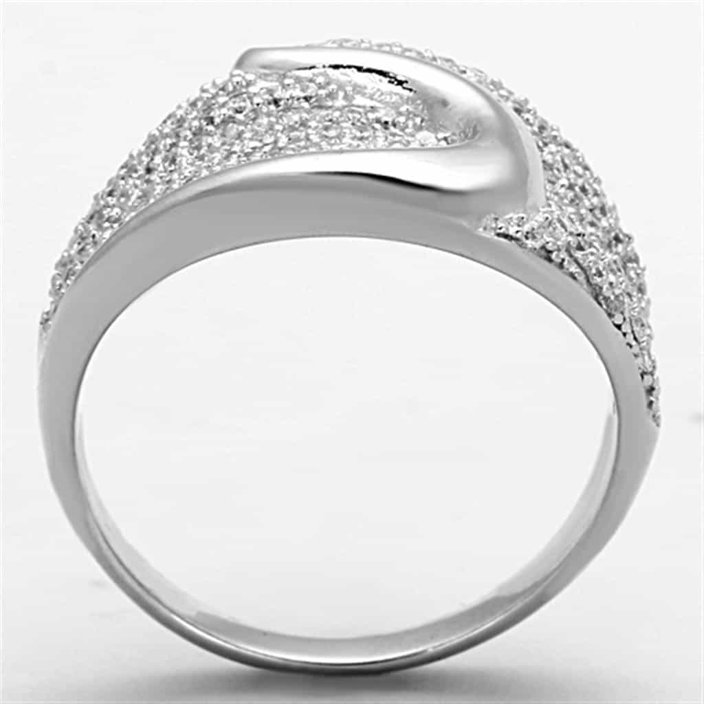 Sterling Silver CZ Pave Wave Dome Wide Ring view 3