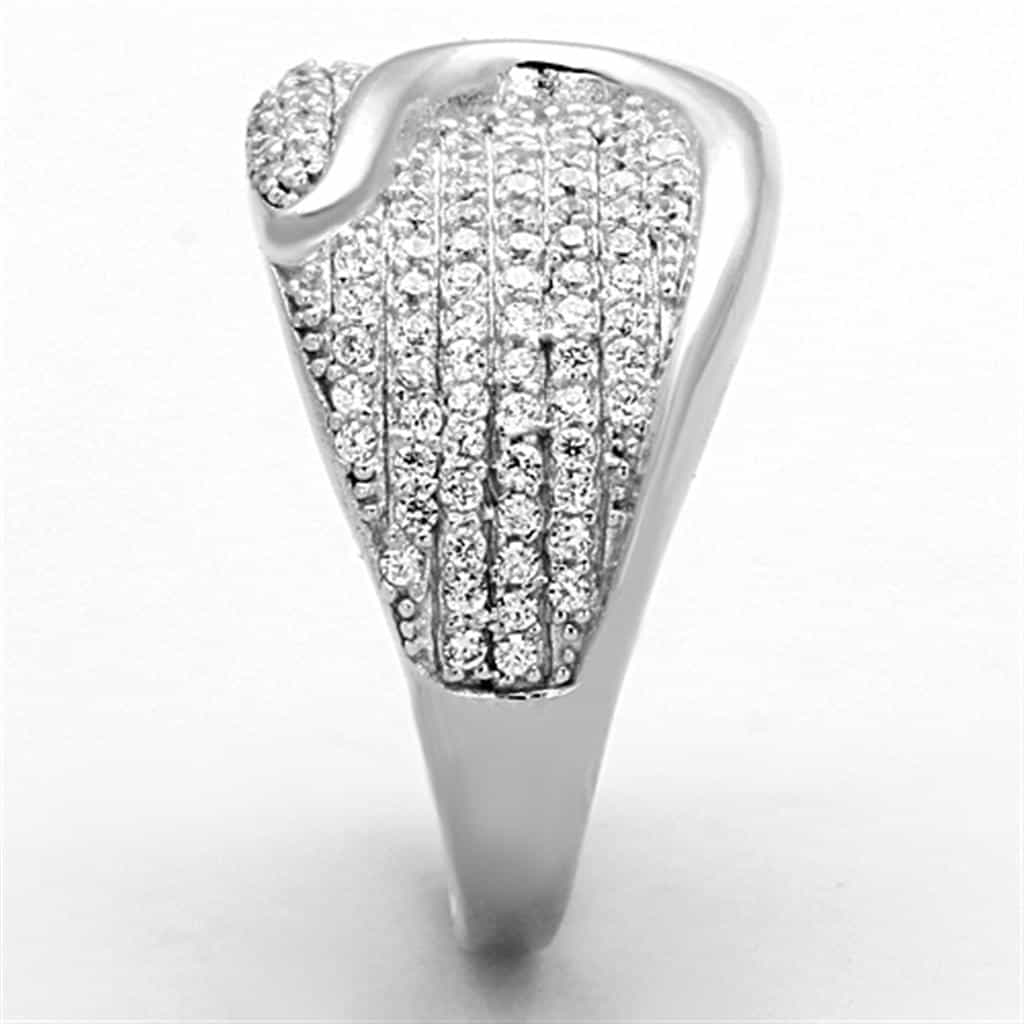Sterling Silver CZ Pave Wave Dome Wide Ring view 10