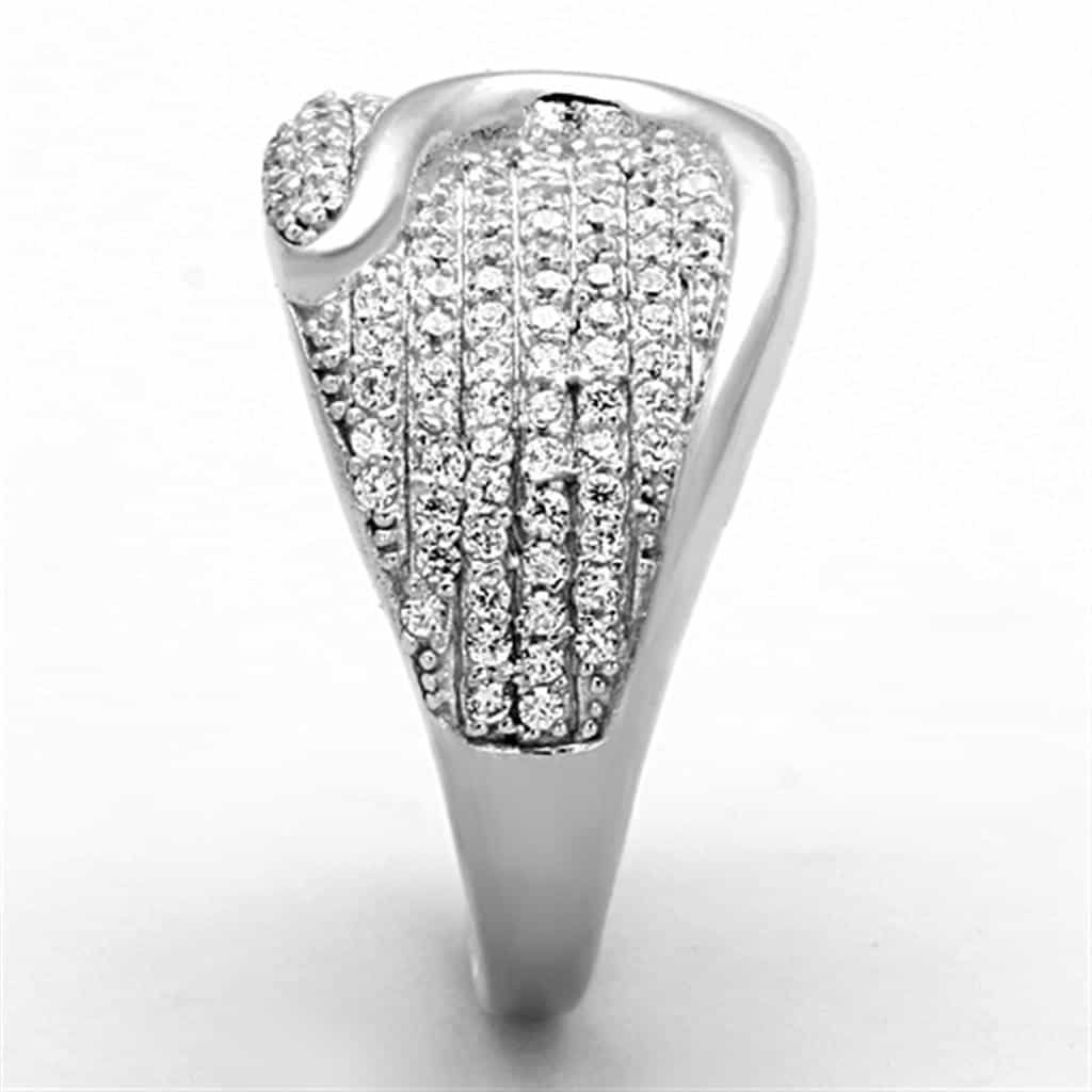Sterling Silver CZ Pave Wave Dome Wide Ring view 5