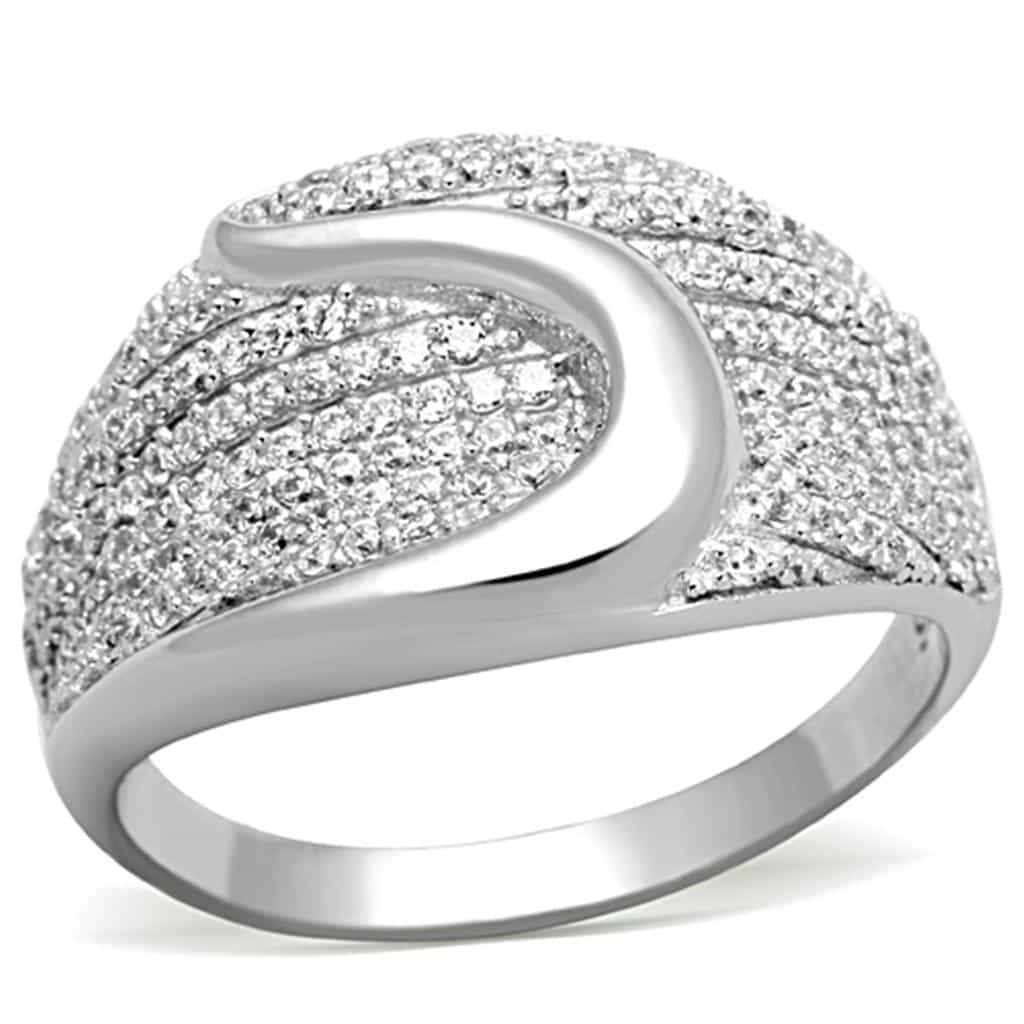 Sterling Silver CZ Pave Wave Dome Wide Ring view 12