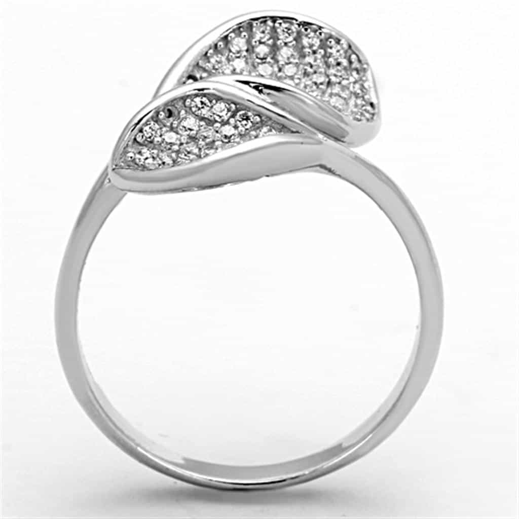 Sterling Silver CZ Pave Wing Leaf Bypass Ring view 3