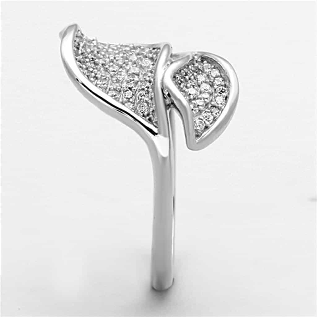 Sterling Silver CZ Pave Wing Leaf Bypass Ring view 4