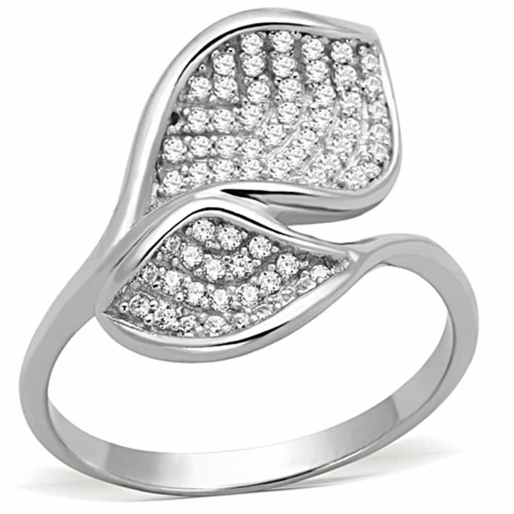Sterling Silver CZ Pave Wing Leaf Bypass Ring view 5