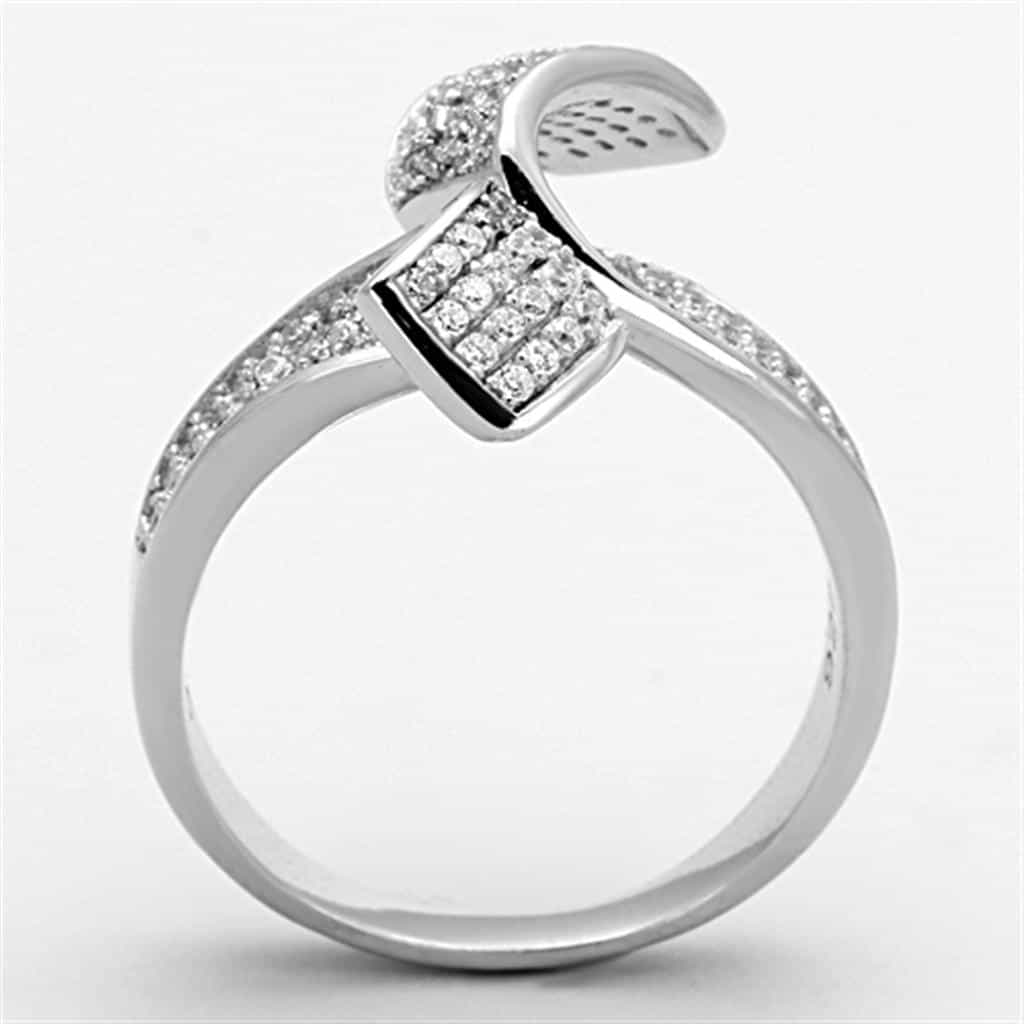 Sterling Silver CZ Pave Ribbon Twist Bow Wide Ring view 8