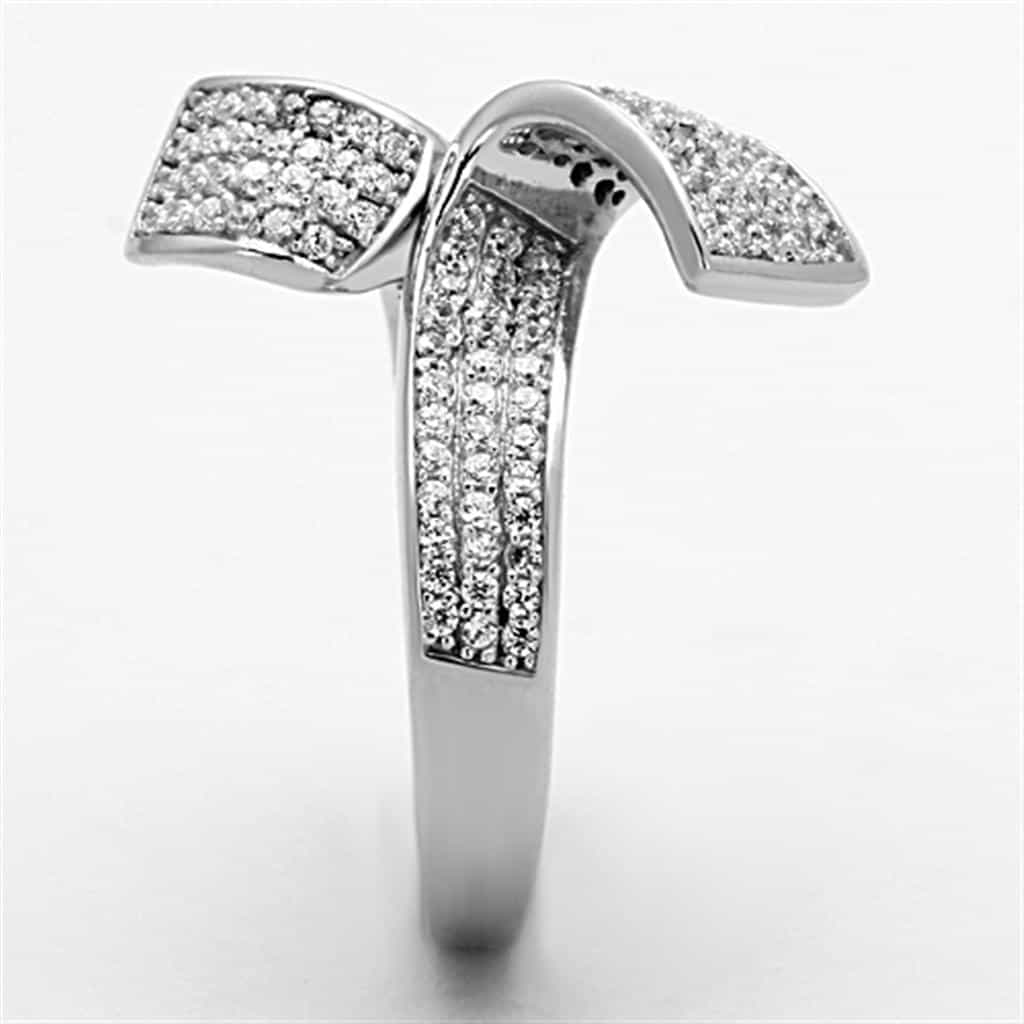 Sterling Silver CZ Pave Ribbon Twist Bow Wide Ring view 9