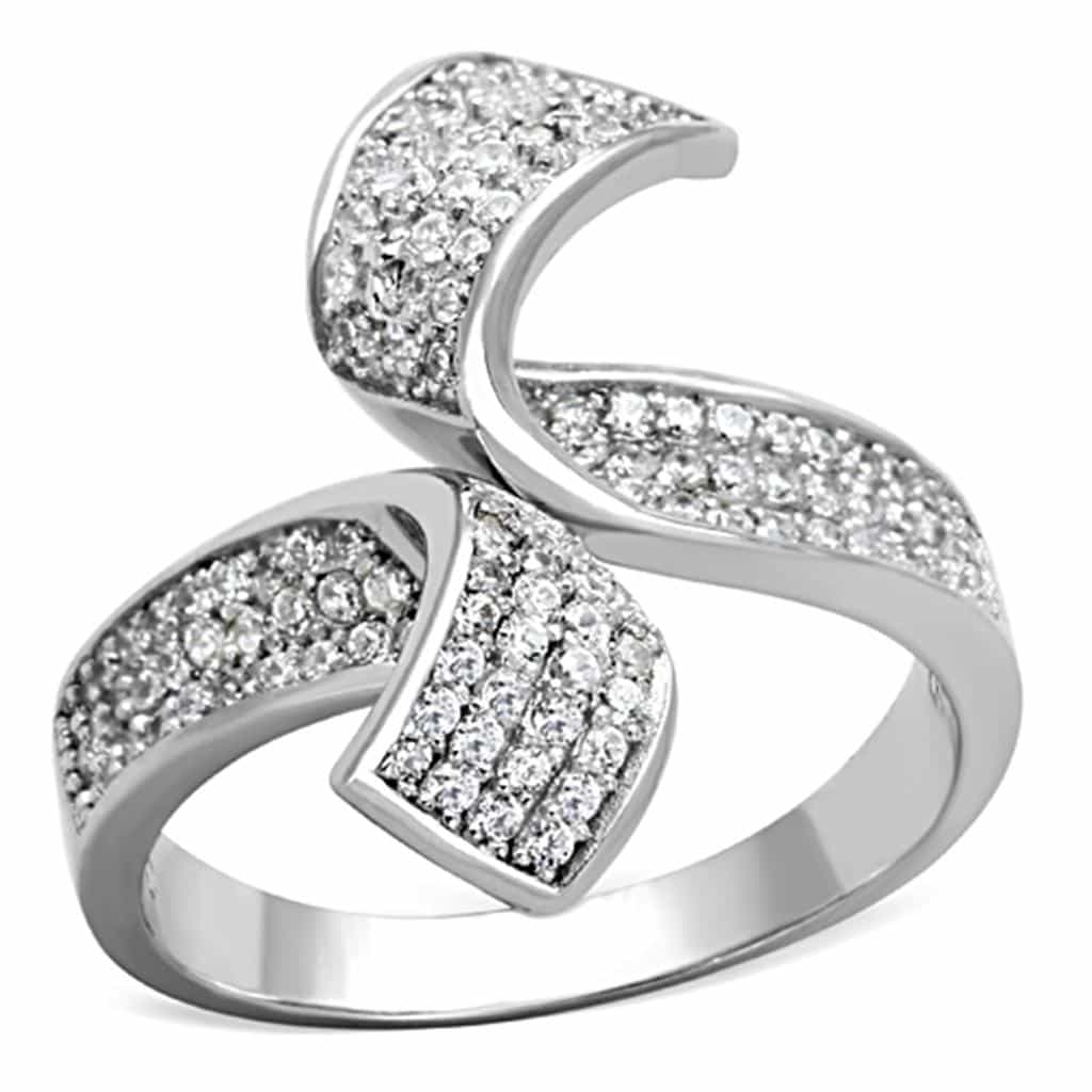 Sterling Silver CZ Pave Ribbon Twist Bow Wide Ring view 5