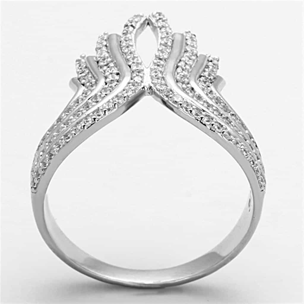 Sterling Silver CZ Pave Multi Wave Swirl Wide Ring view 3