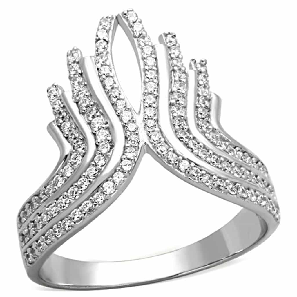 Sterling Silver CZ Pave Multi Wave Swirl Wide Ring view 5