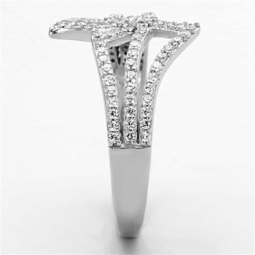 Sterling Silver CZ Pave Double V Chevron Wide Ring view 3