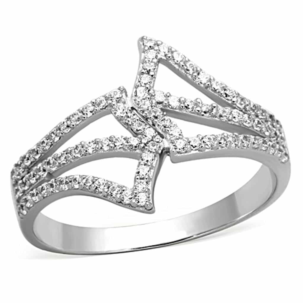 Sterling Silver CZ Pave Double V Chevron Wide Ring view 9