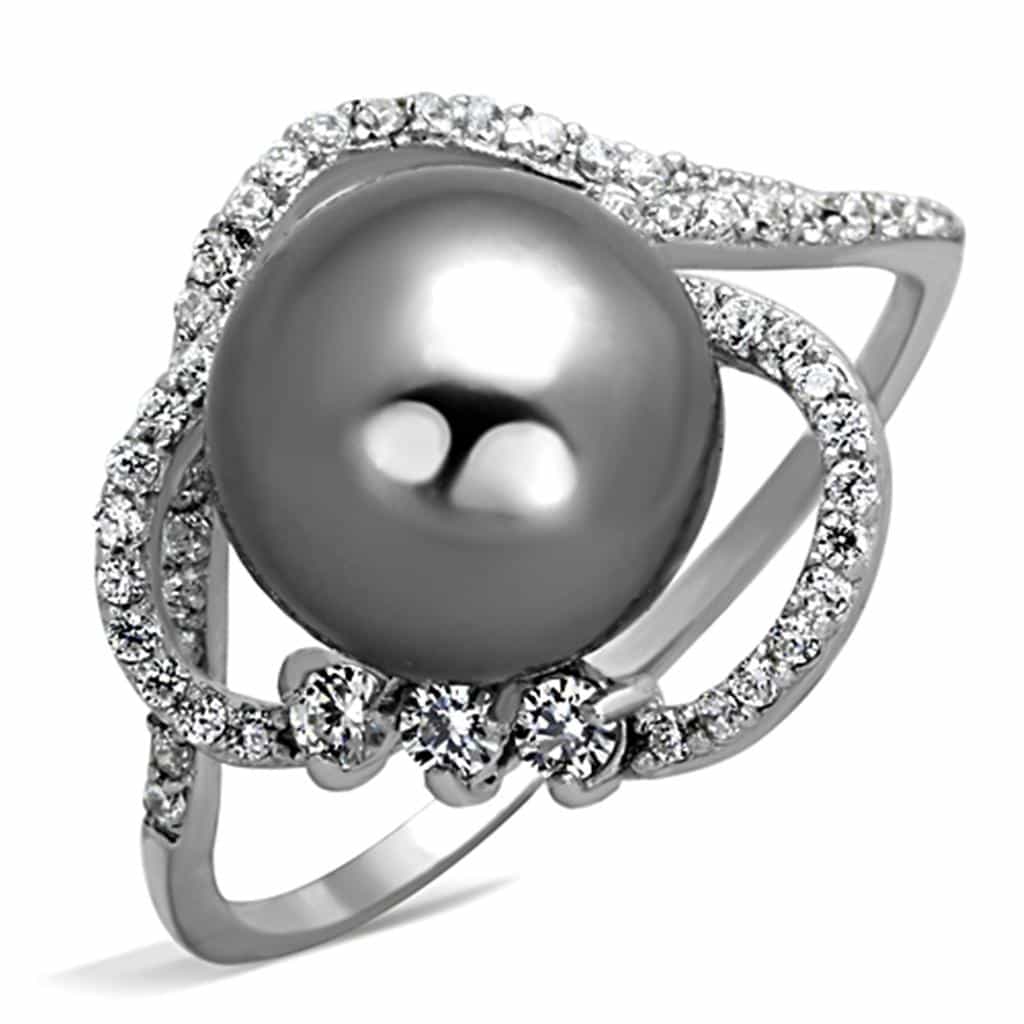 Sterling Silver Grey Tahitian Pearl CZ Accent Ring view 10