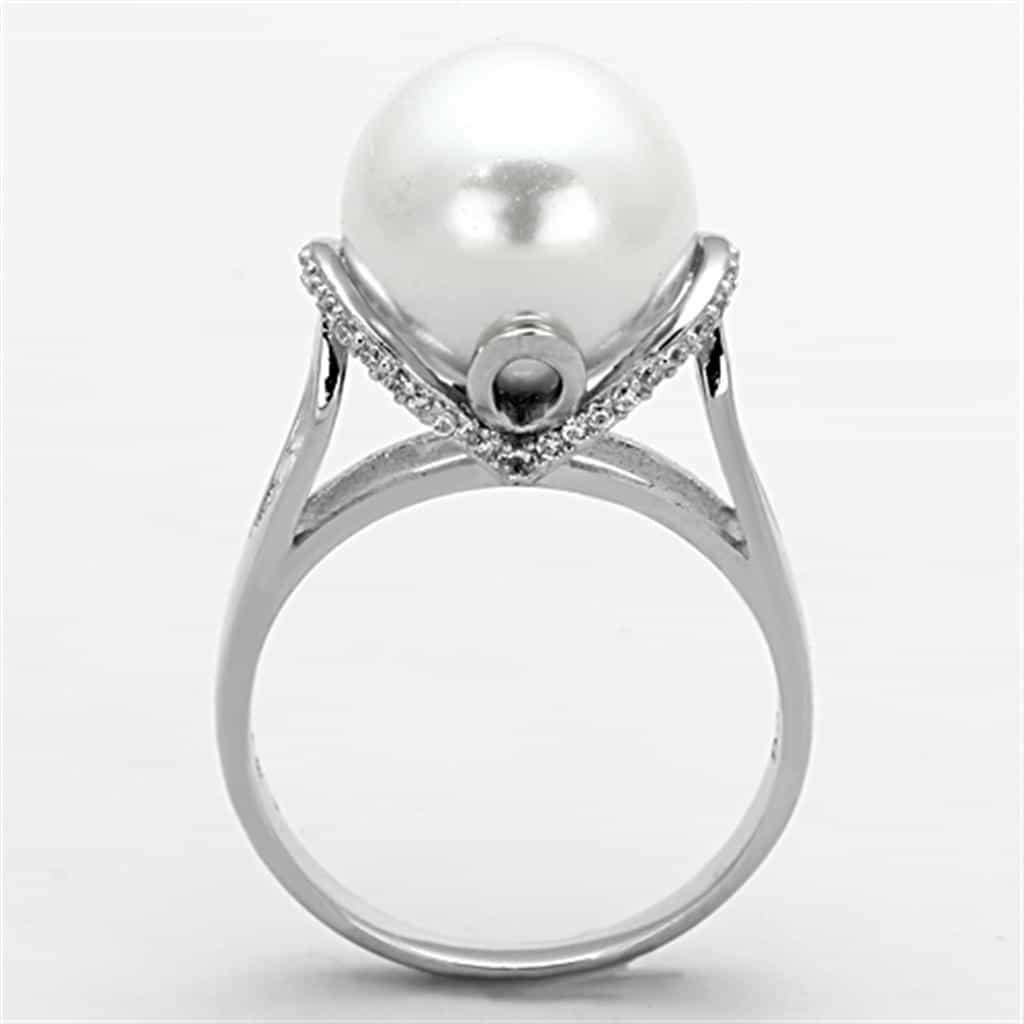 Sterling Silver White Pearl CZ Pave Leaf Bypass Ring view 8