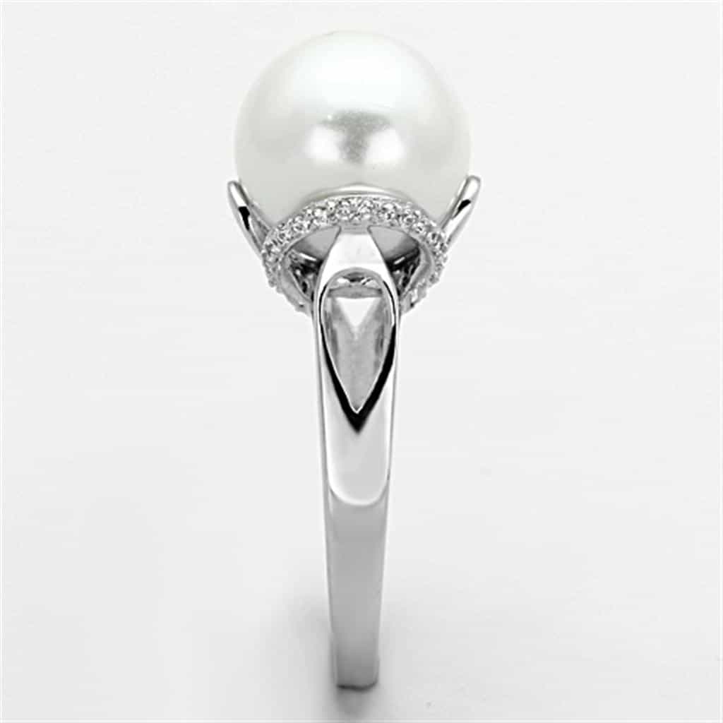 Sterling Silver White Pearl CZ Pave Leaf Bypass Ring view 4