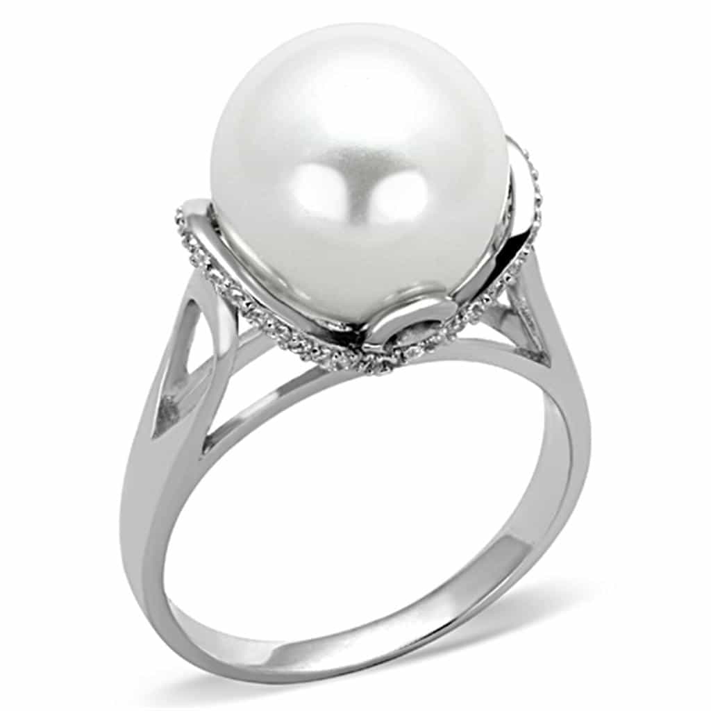 Sterling Silver White Pearl CZ Pave Leaf Bypass Ring view 10