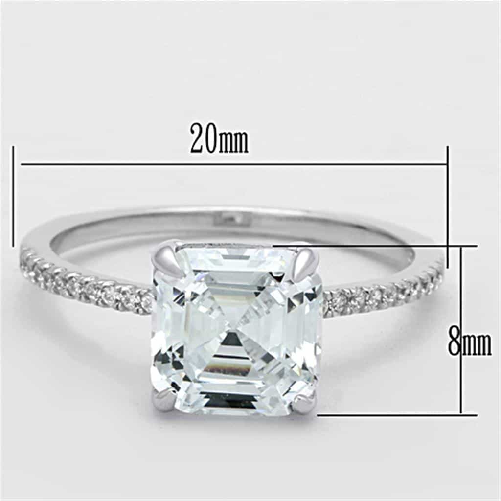 Sterling Silver CZ Asscher Cut Solitaire Pave Thin Ring view 7