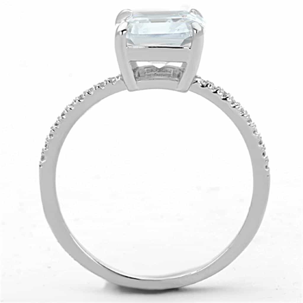 Sterling Silver CZ Asscher Cut Solitaire Pave Thin Ring view 8